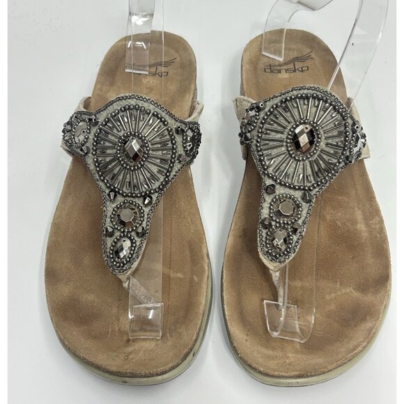 Dansko Pamela Thong Sandal Womens EU 38 US 7.5-8 Beaded Beige Comfort Casual - Picture 1 of 11